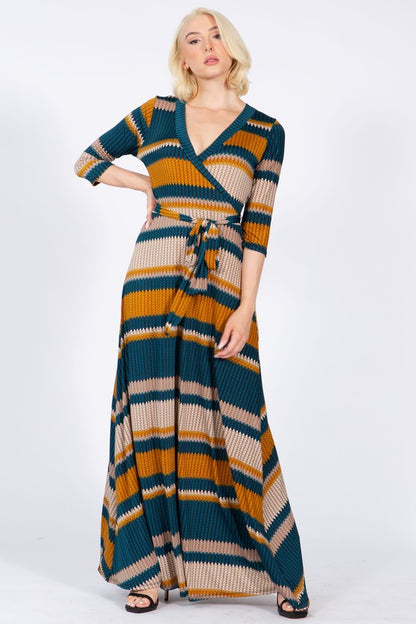 Plus Size 3/4 Sleeves Flare wrap Maxi dress