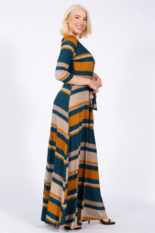 Plus Size 3/4 Sleeves Flare wrap Maxi dress