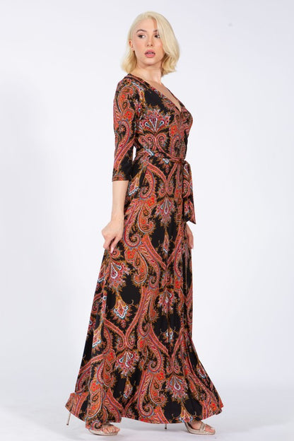 Plus Size 3/4 Sleeves Flare wrap Maxi dress