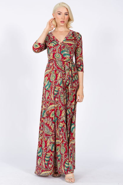 Plus Size 3/4 Sleeves Flare wrap Maxi dress