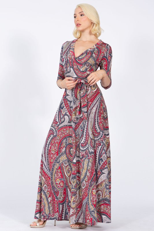 Plus Size 3/4 Sleeves Flare wrap Maxi dress