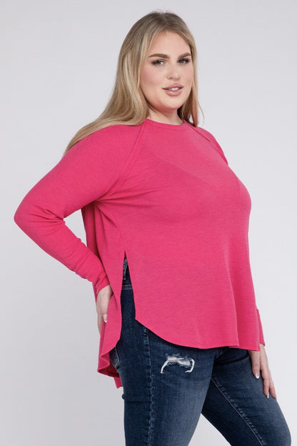 Plus Size Melange Baby Waffle Long Sleeve Top