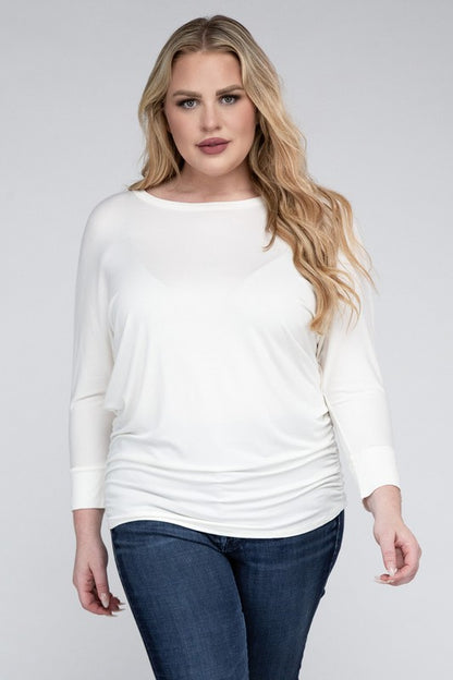 Hi Curvy Plus Size Women Luxe Rayon Boat Neck 3/4 Sleeve Top