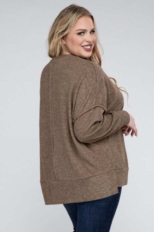 Hi Curvy Women Plus Size Women Brushed Mélange Drop Shoulder Sweater