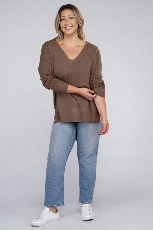 Hi Curvy Plus Size Women Garment Dyed Front Seam Sweater