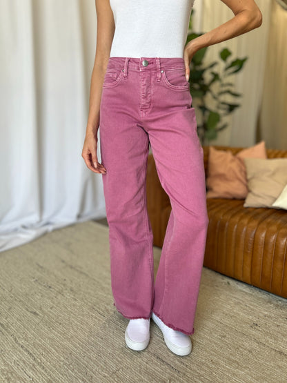 Full Size High Rise Garment Dye Wide Leg  Jeans