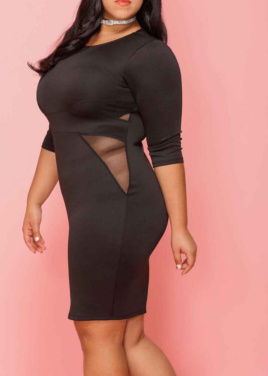 Hi Curvy Plus Size Women Mesh Inset Bodycon Dress