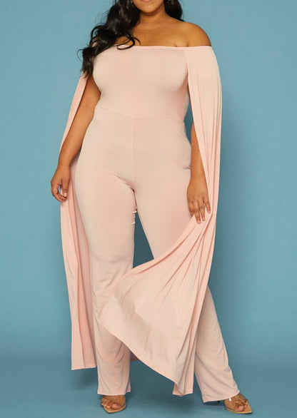 Hi Curvy Plus Size Women Off Shoulder Cape Sleeve Jumpsuit Made in USA
