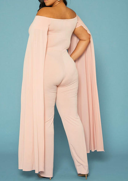 Hi Curvy Plus Size Women Off Shoulder Cape Sleeve Jumpsuit Made in USA