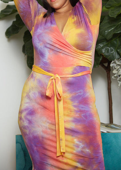 HI CURVY Plus Size Tie Dye Wrap Dress