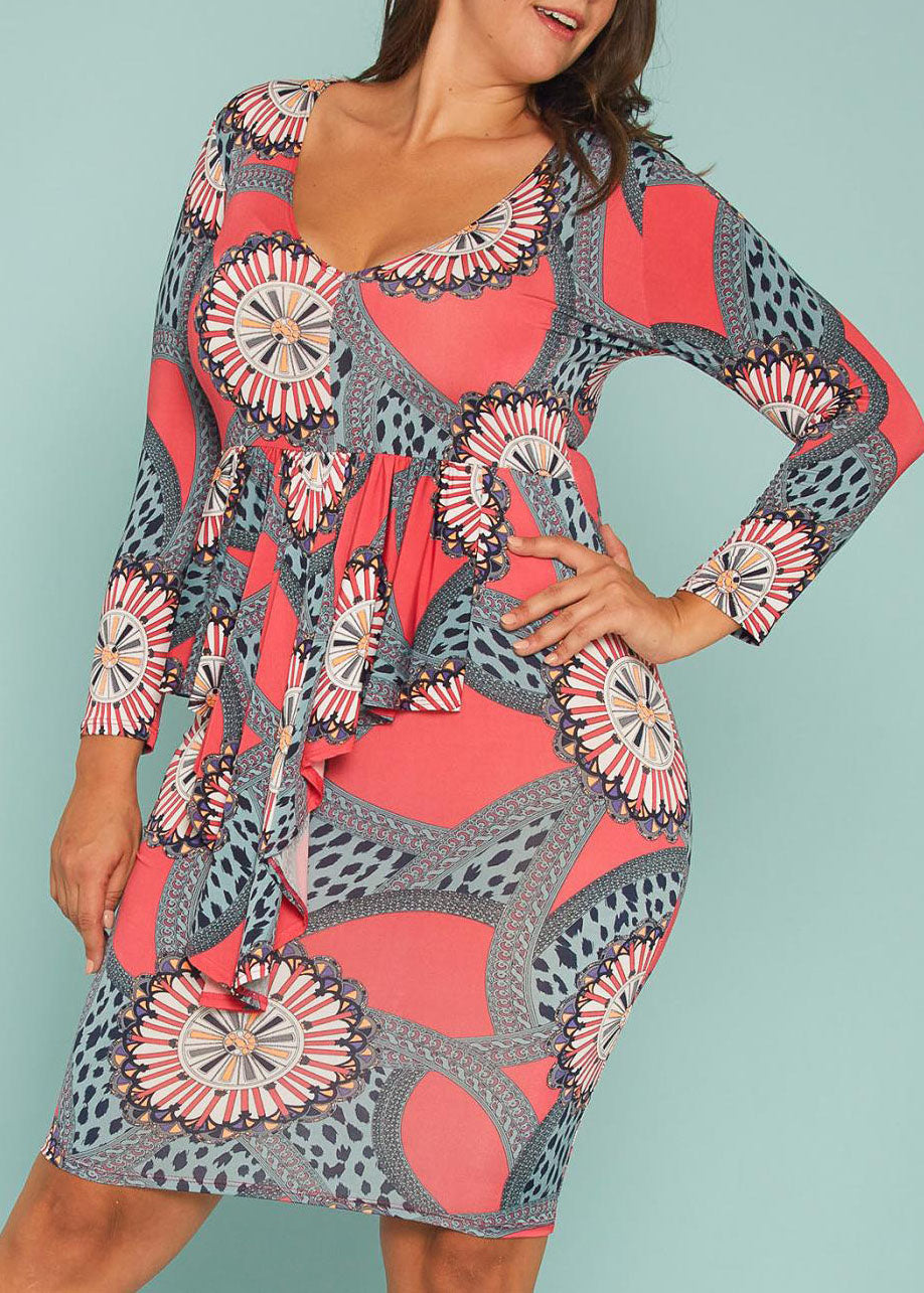 HI Curvy Plus Size Women Multi Print Bodycon Dress Made in USA