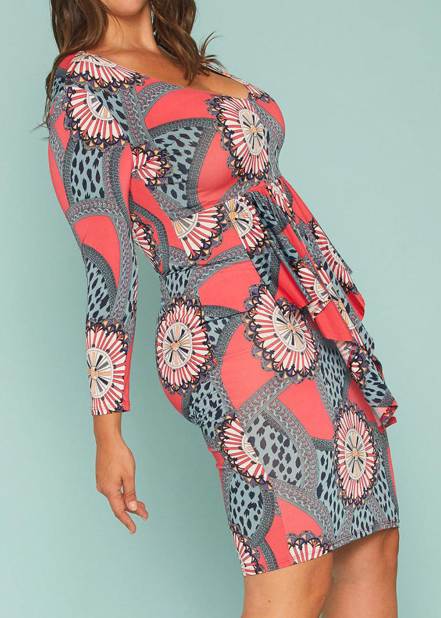 HI Curvy Plus Size Women Multi Print Bodycon Dress Made in USA