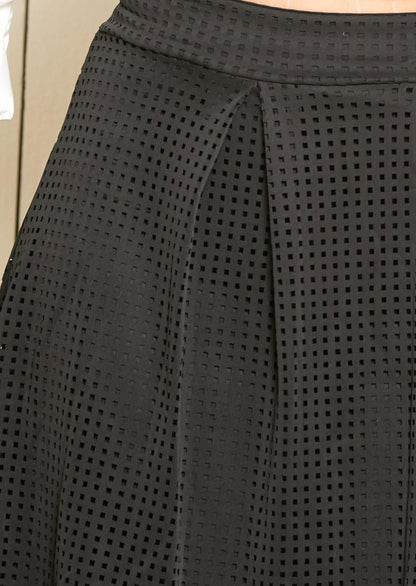 Hi Curvy Plus Size Women Laser cut waffle pattern High Waist Flare Midi Skirt