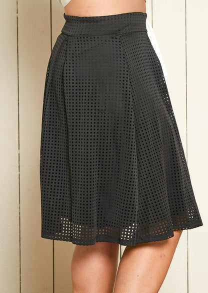 Hi Curvy Plus Size Women Laser cut waffle pattern High Waist Flare Midi Skirt