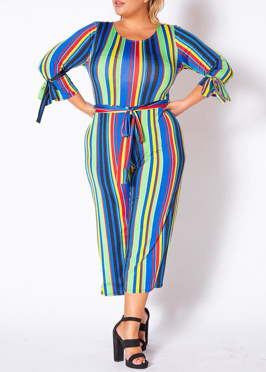 HI Curvy Women's Over The Rainbow Striped Jumpsuit