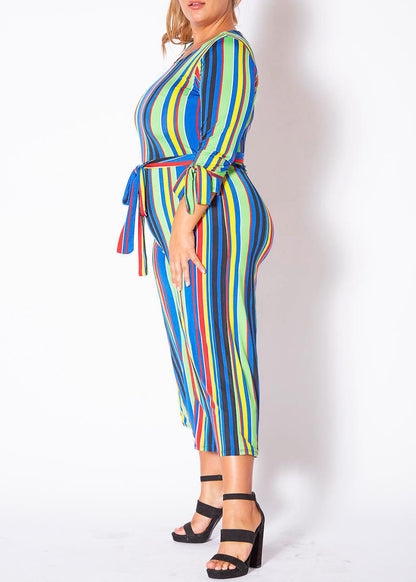 HI Curvy Women's Over The Rainbow Striped Jumpsuit