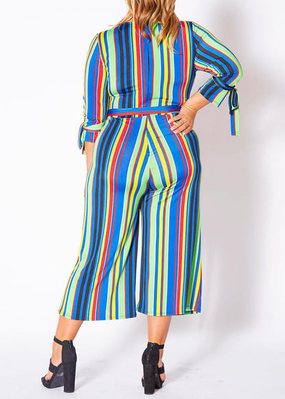 HI Curvy Women's Over The Rainbow Striped Jumpsuit