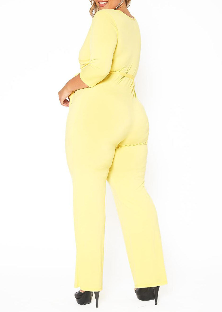 Plus Size 3/4 Sleeves Fancy knit Waist tie Jumpsuit