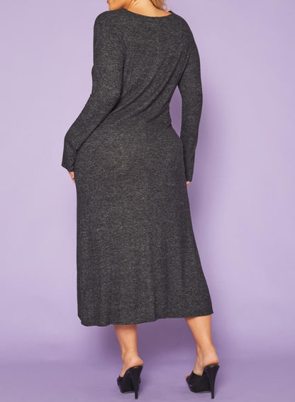 HI CURVY Plus Size Asymmetric Long Sleeve Midi Dress