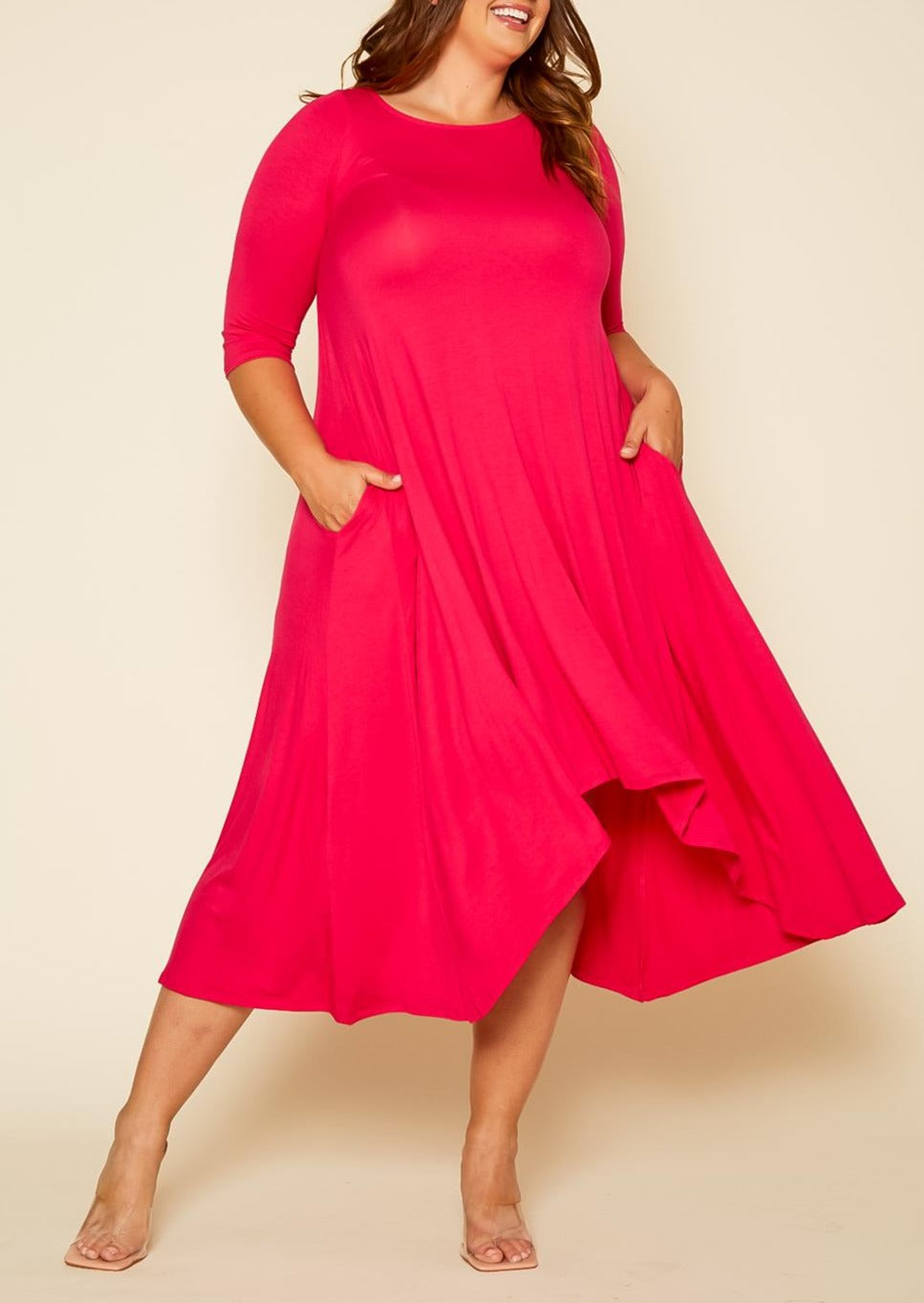 HI Curvy Plus Size Women Relaxed Style Crew neck Dress made in USA