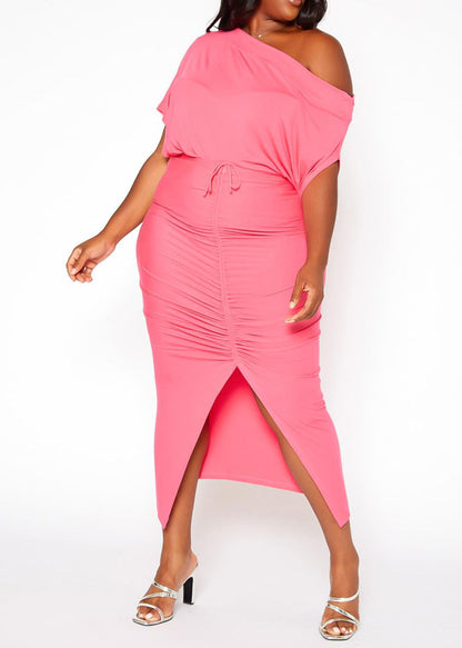 HI Curvy Plus Size Centered Drawstring Hem Maxi Dresses