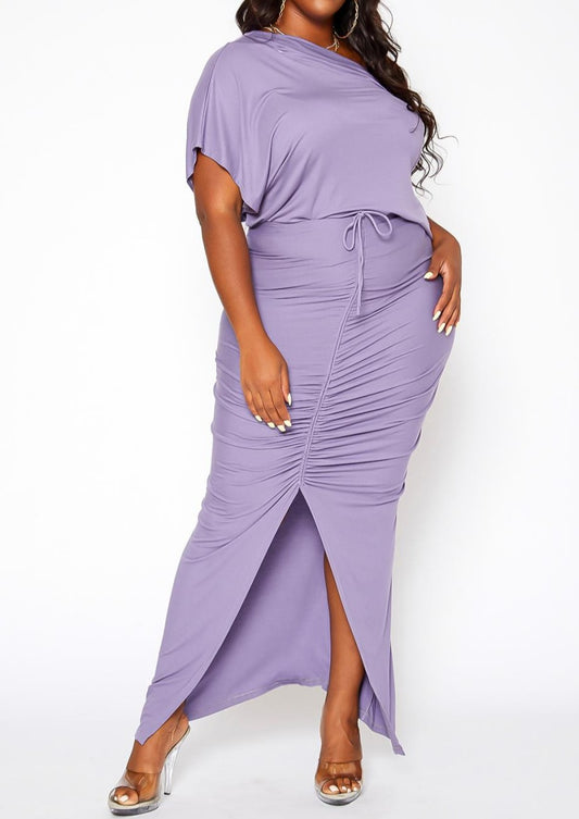 HI Curvy Plus Size Centered Drawstring Hem Maxi Dresses