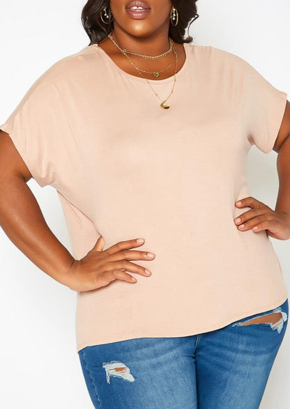 Hi Curvy Plus Size Back Cross Hem Design T Shirt