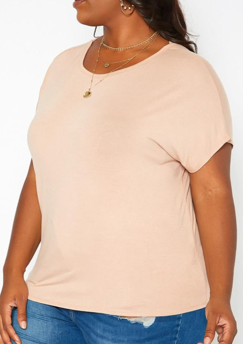 Hi Curvy Plus Size Back Cross Hem Design T Shirt