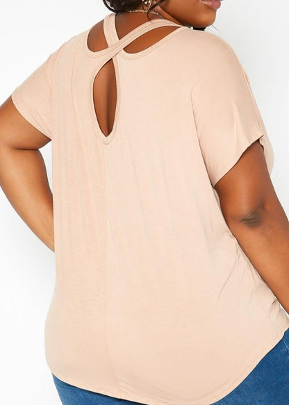Hi Curvy Plus Size Back Cross Hem Design T Shirt