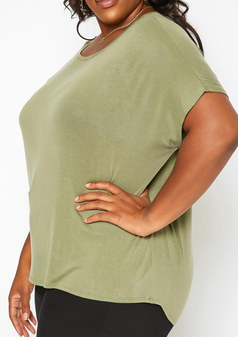 Hi Curvy Plus Size Back Cross Hem Design T Shirt