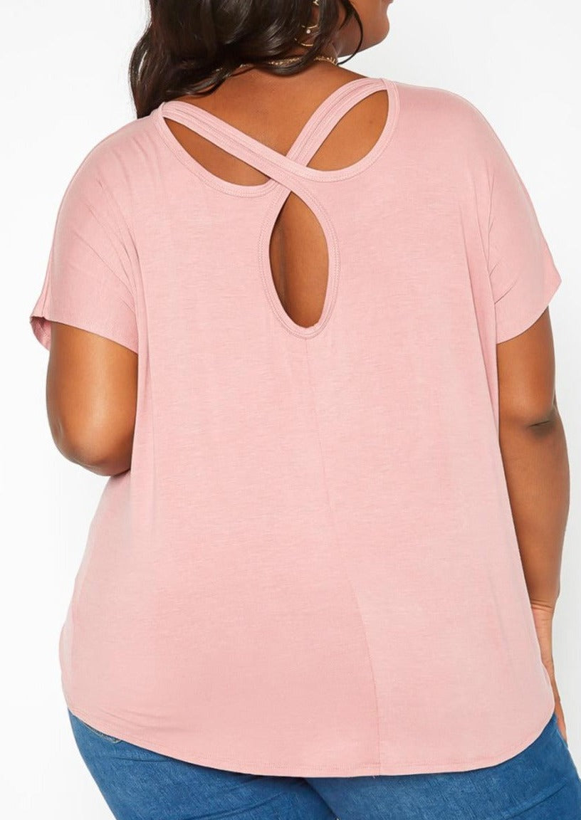 Hi Curvy Plus Size Back Cross Hem Design T Shirt