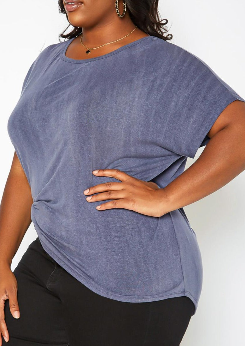 Hi Curvy Plus Size Back Cross Hem Design T Shirt