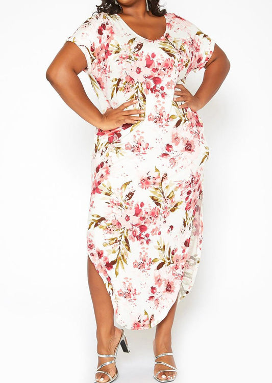 HI CURVY Plus Size Spring Floral Print Maxi Dress