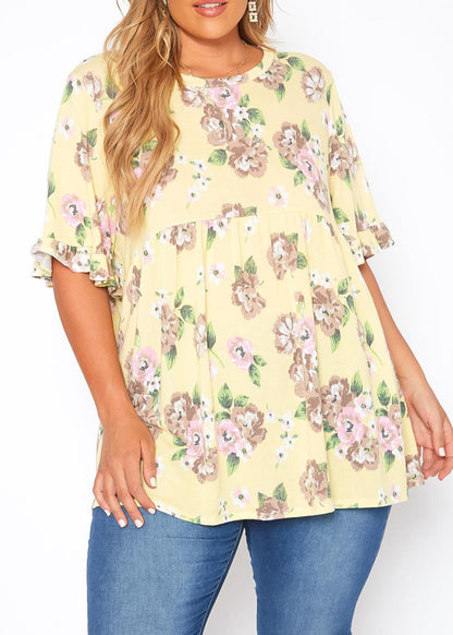 Hi Curvy Plus Size Women  Floral Print Relaxed Fit Tee Shirt