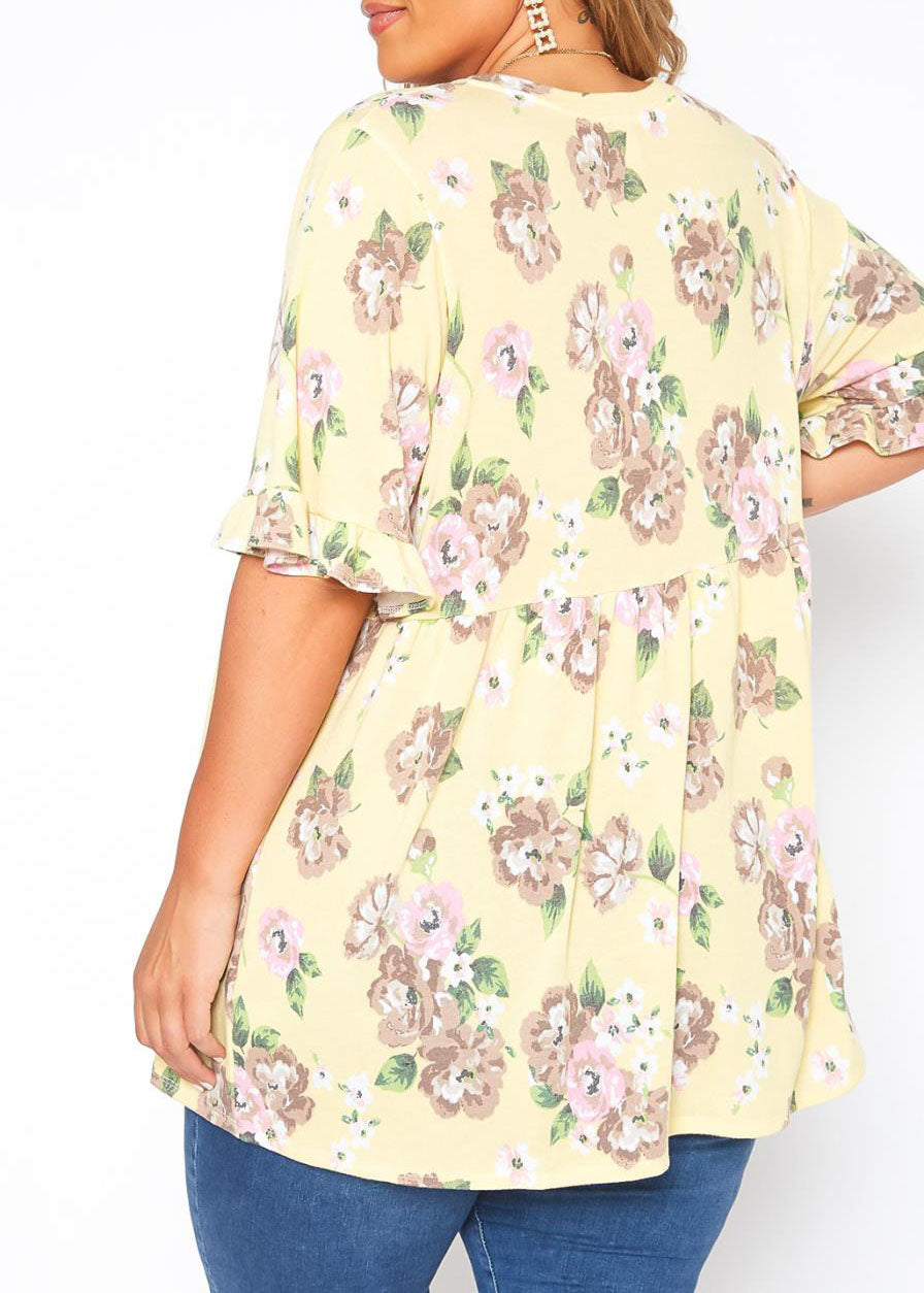 Hi Curvy Plus Size Women  Floral Print Relaxed Fit Tee Shirt