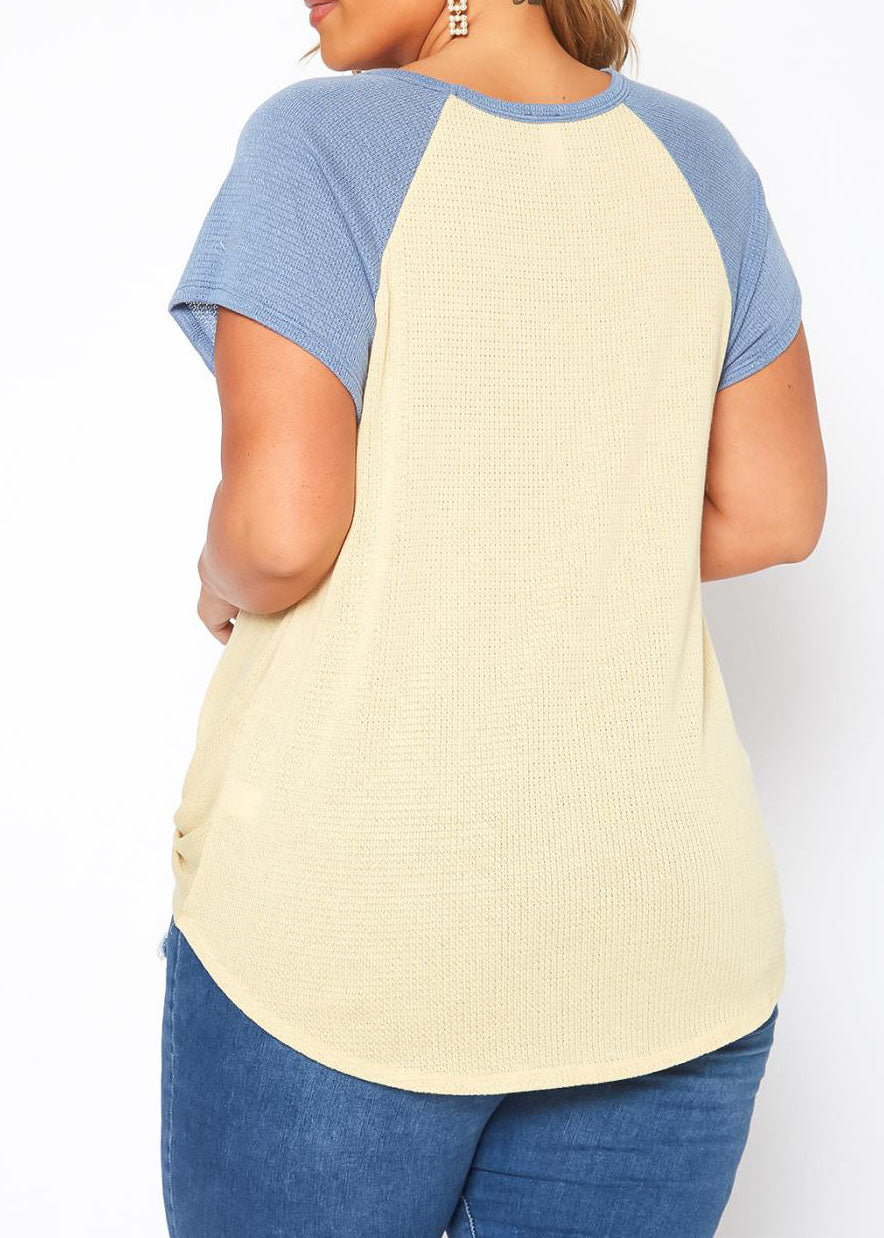 HI Curvy Plus Size Women Waffle Knit Baseball Sleeve Tee Shirt