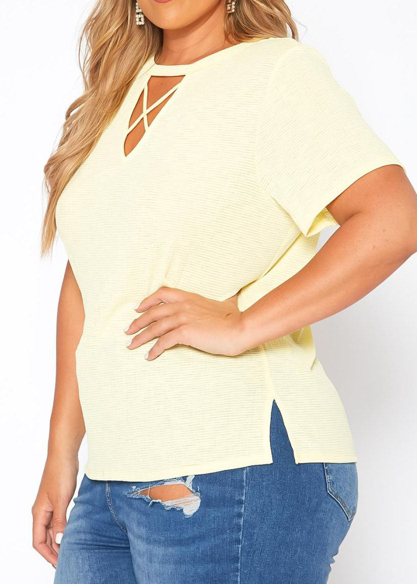 HI Curvy Plus Size Women Waffle Knit Crew Neck T-Shirt Made in USA