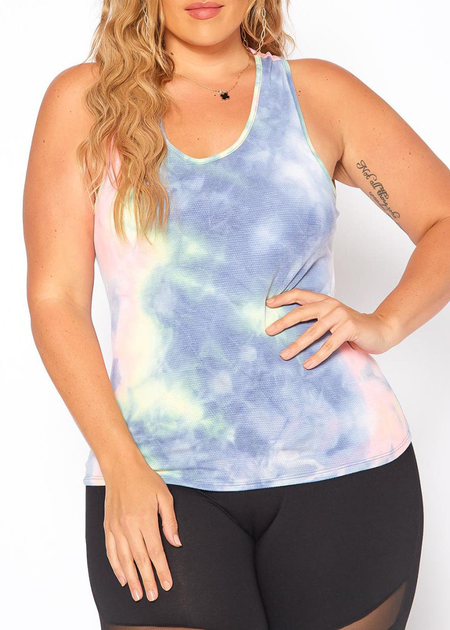 HI Curvy Plus Size Women Tie Dye Racerback Tank Top