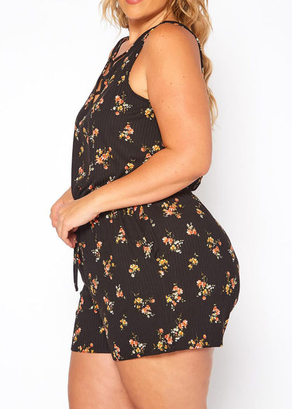 Hi Curvy Plus Size Women  Floral Print Sleeveless Romper With Pockets