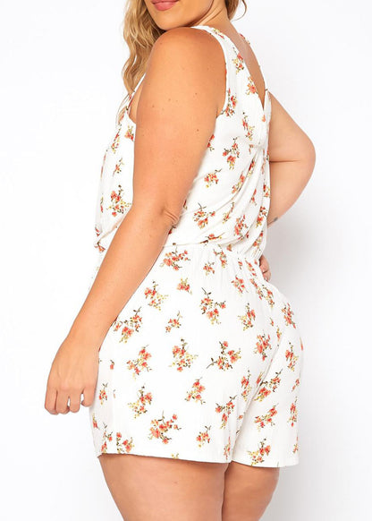 Hi Curvy Plus Size Women  Floral Print Sleeveless Romper With Pockets