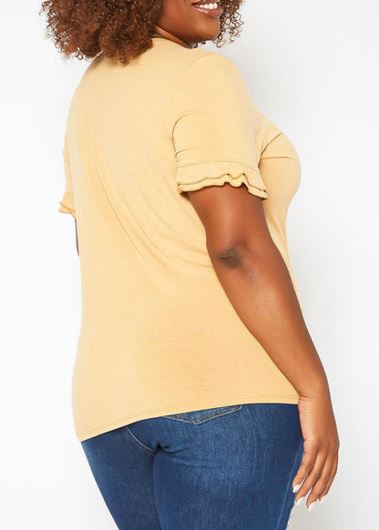 HI Curvy Plus Size Women Ruffle Trim V Neck Tee Shirt Made in USA