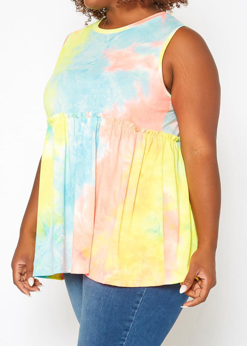 Hi Curvy Plus Size Women Tie Dye  Hem Flare Shirt made in USA