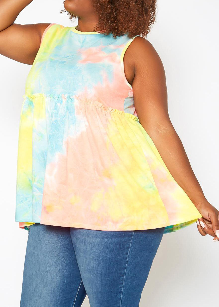 Hi Curvy Plus Size Women Tie Dye  Hem Flare Shirt made in USA