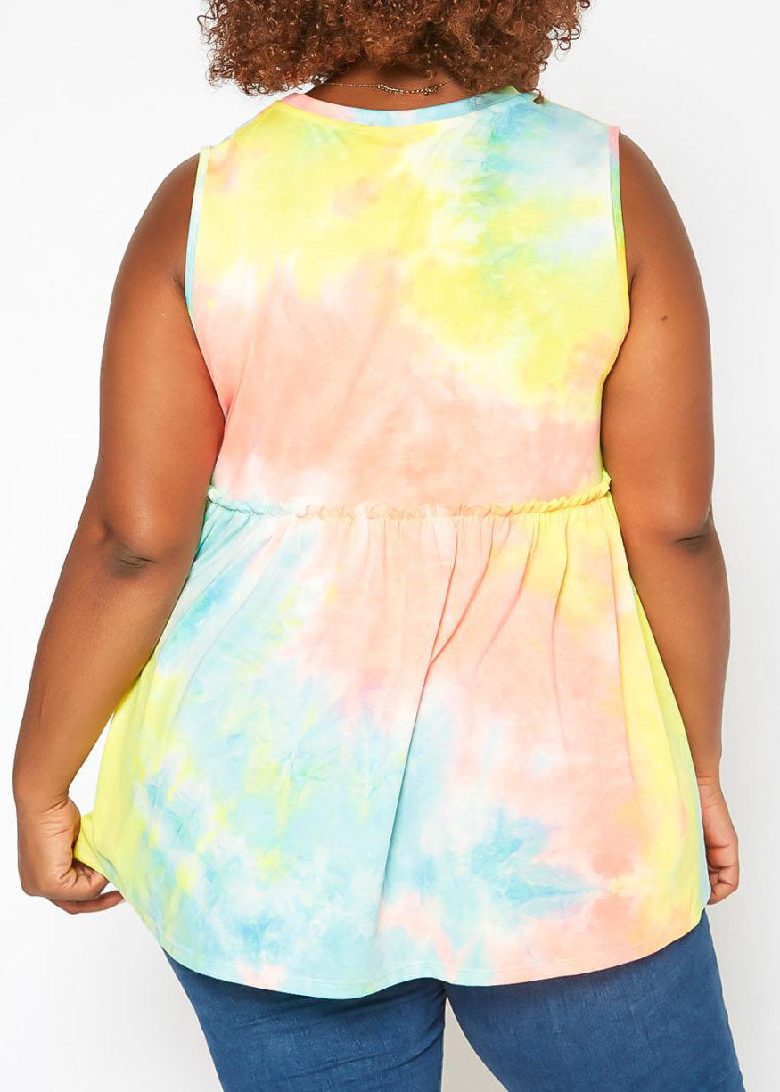 Hi Curvy Plus Size Women Tie Dye  Hem Flare Shirt made in USA