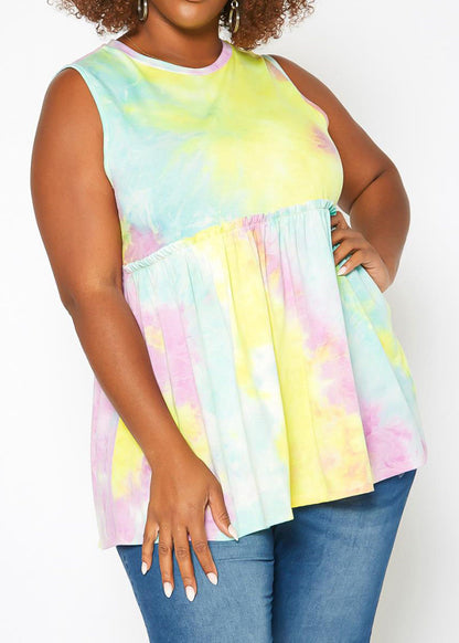 Hi Curvy Plus Size Women Tie Dye  Hem Flare Shirt made in USA