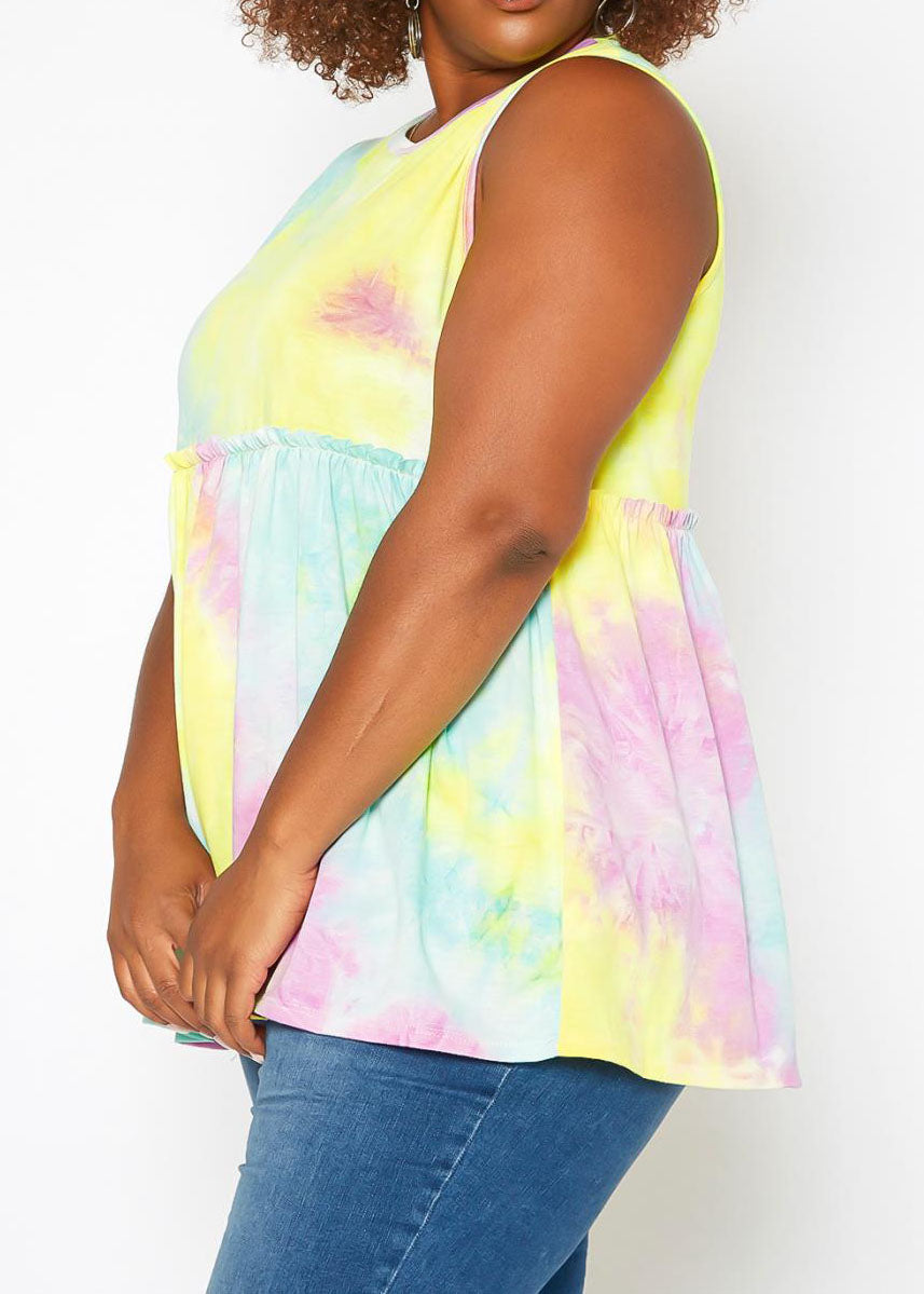 Hi Curvy Plus Size Women Tie Dye  Hem Flare Shirt made in USA