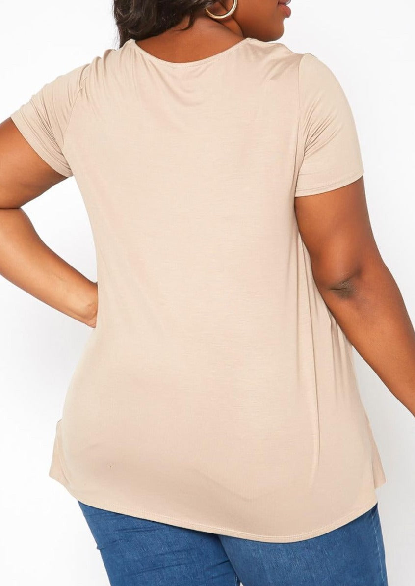 Hi Curvy Plus Size Women Cut Out Front T-Shirts