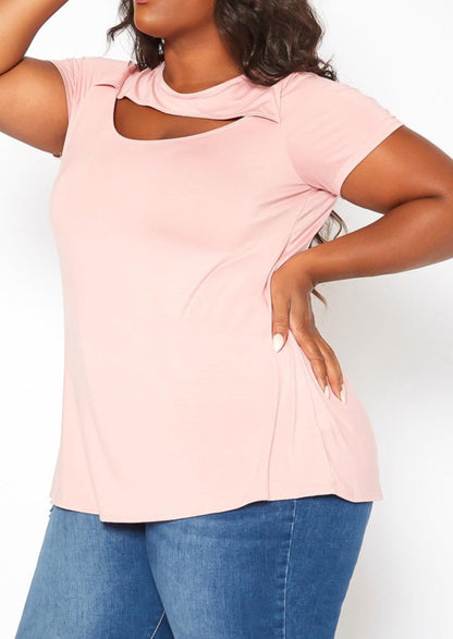 Hi Curvy Plus Size Women Cut Out Front T-Shirts