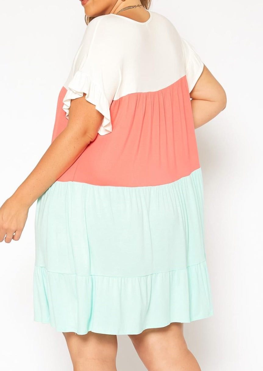 Hi Curvy Plus Size Color Block Mini Dress