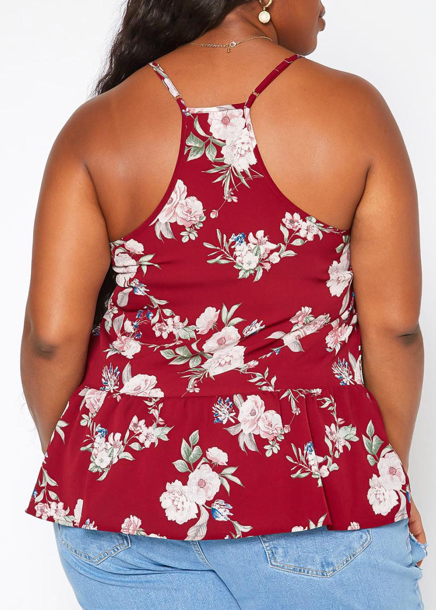 Hi Curvy Plus Size Women Floral Print V Neck Cami Top
